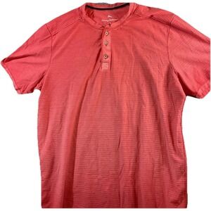 Tommy Bahama Mens Large Coral Red Short‎ Sleeve Henley Shirt
